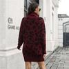 Women Casual Leopard Print Knit Sweater Dress Spring Fall Loose Waist Straight Collar Full Sleeve Above Knee Mini S-L