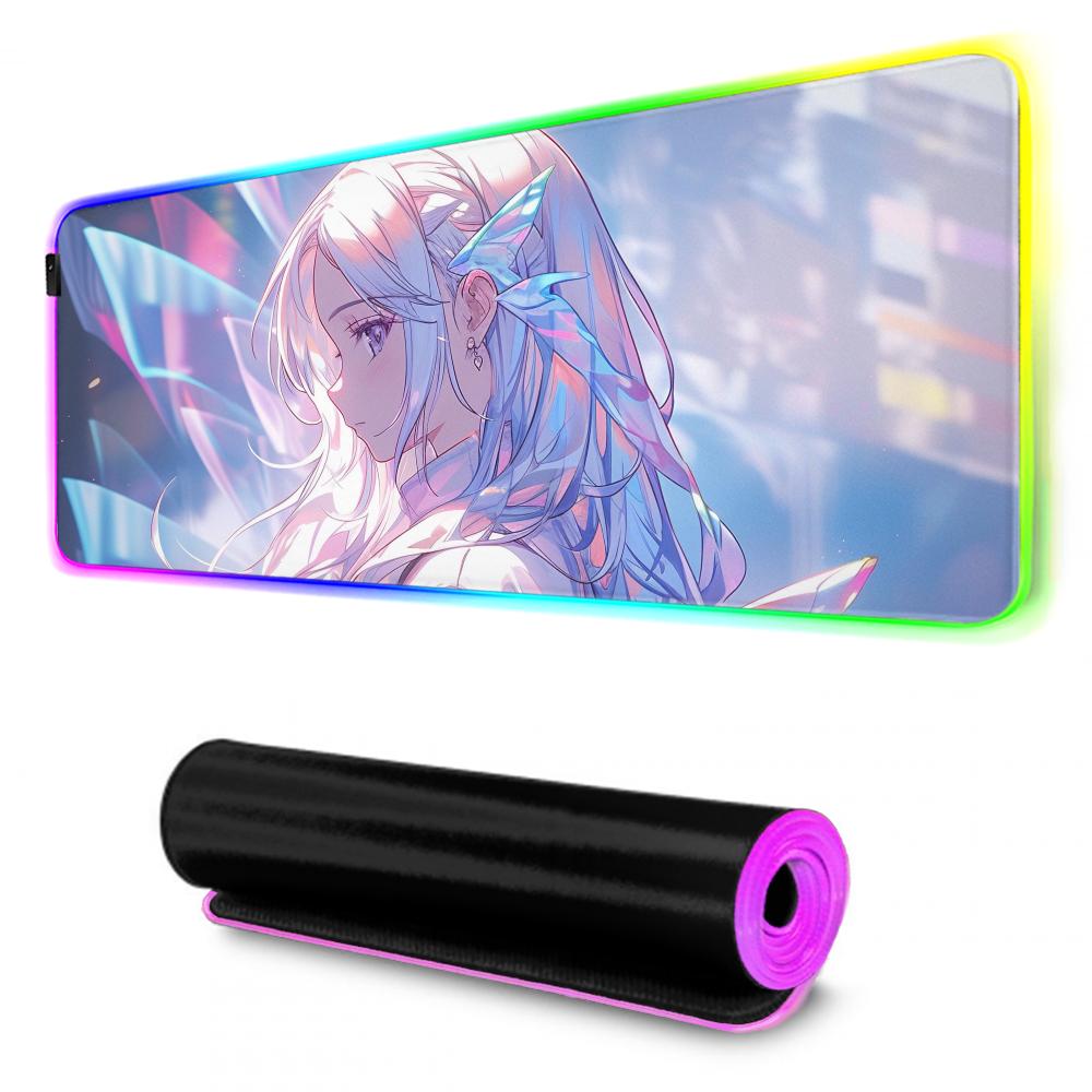 Anime Girls Mouse Pad RGB Gaming Mousepad Big LED Pad PC Desk Mat Luminous Mouse Pad Large Keyboard Mats Table Rug With Backlit