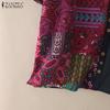 ZANZEA Women Ethnic Print Patchwork Summer Short Sleeve Cotton Tee Shirt Tops