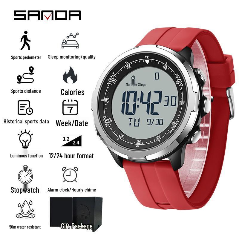 SANDA Unisex Sports Watch: Perpetual Calendar, Alarm, Dual Time Zones, Pedometer.