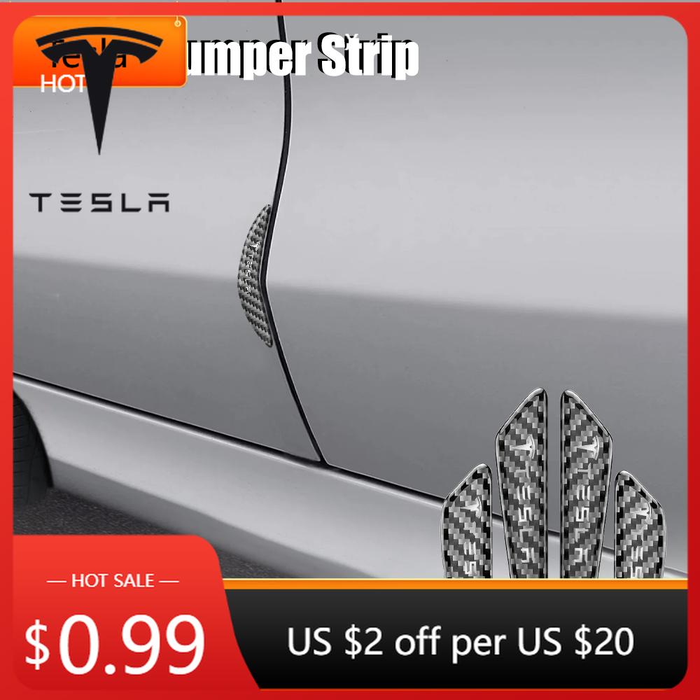 Klistremerke Tesla Karbonfiber Bil Dørklistremerke Stripe Kollisjonsbeskyttelse Bil Dørkant Ripebeskyttende Klistremerker Biltilbehør For Tesl