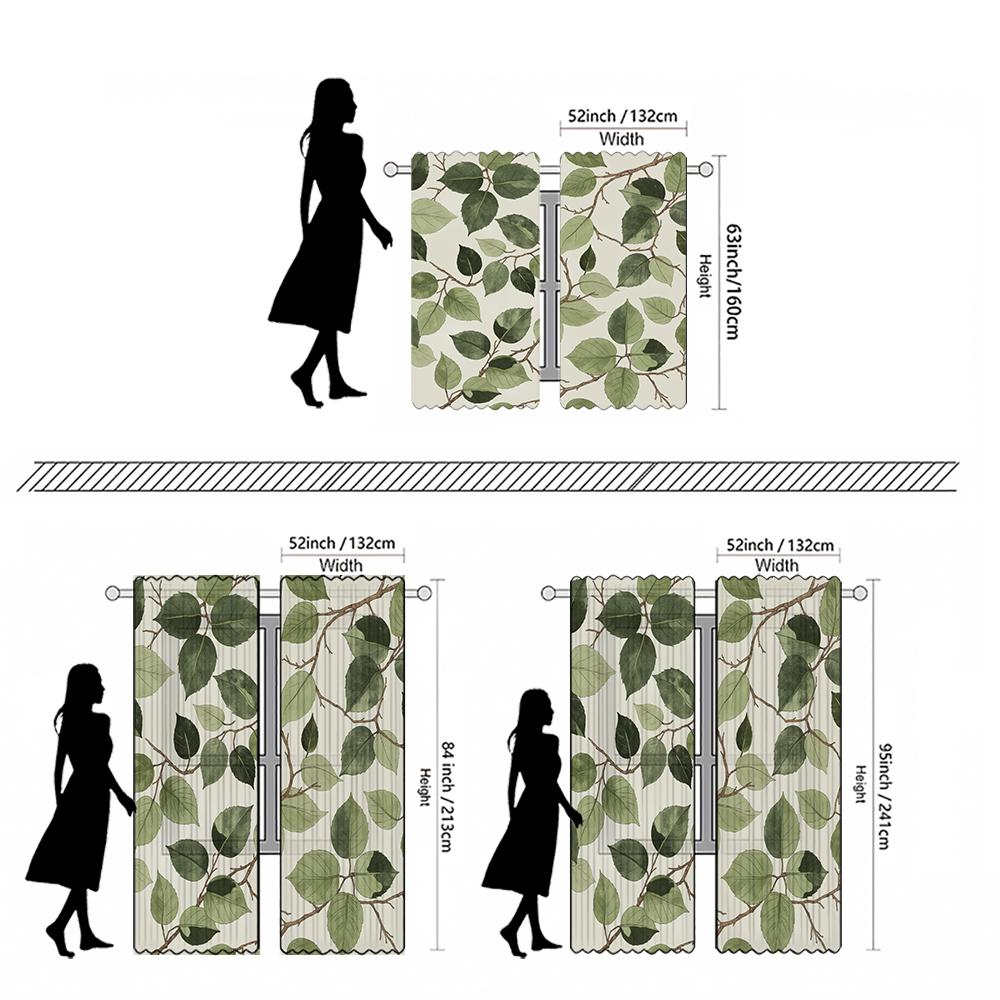 Piece Set High Definition Digital Printed Curtaingreen Leaf Branch Pattern Curtain Cross Border Commerce Designhome Curtains Made Of Polyester