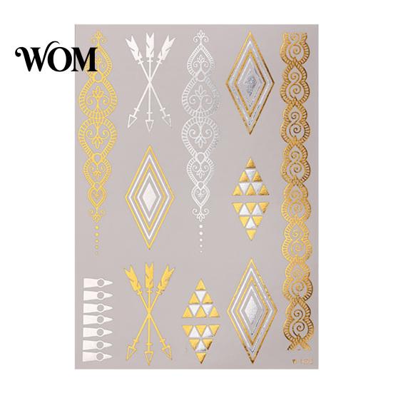Decorative Body Art Decals Golden Silver-color Metallic Tattoo Sticker for Women Girls, Temporary Hypoallergenic Stickers Face Arm Decoration,