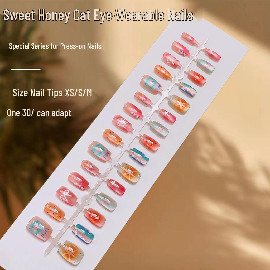 

Накладные ногти «Кошачий глаз» с дофаминовым дизайном: Свежие и Милые Готовые Накладные Ногти