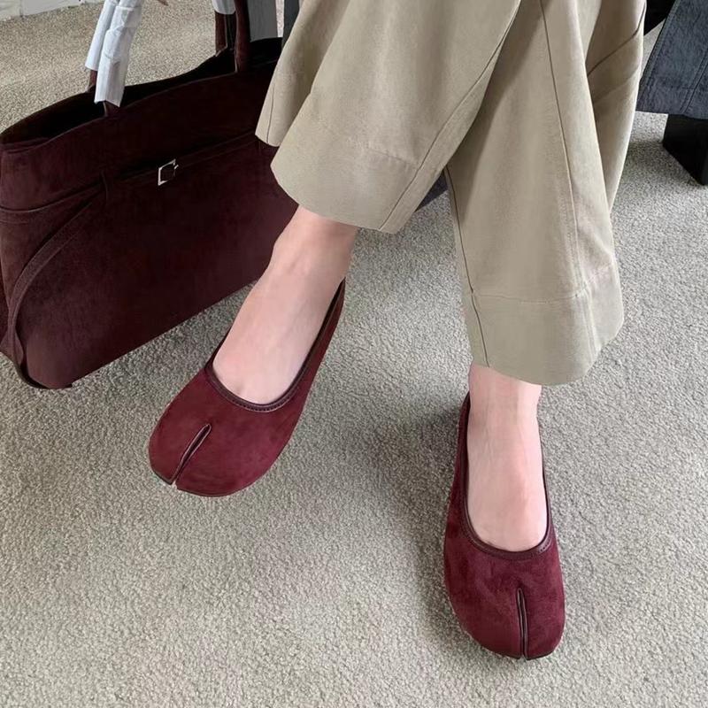 Fashion SUOJIALU 2024 Autumn Women Flat Shoes Fashion Split Toe Slip On Ladies Elegant Baot Shoes Soft Low Heel Outdoor Dress Single Sho