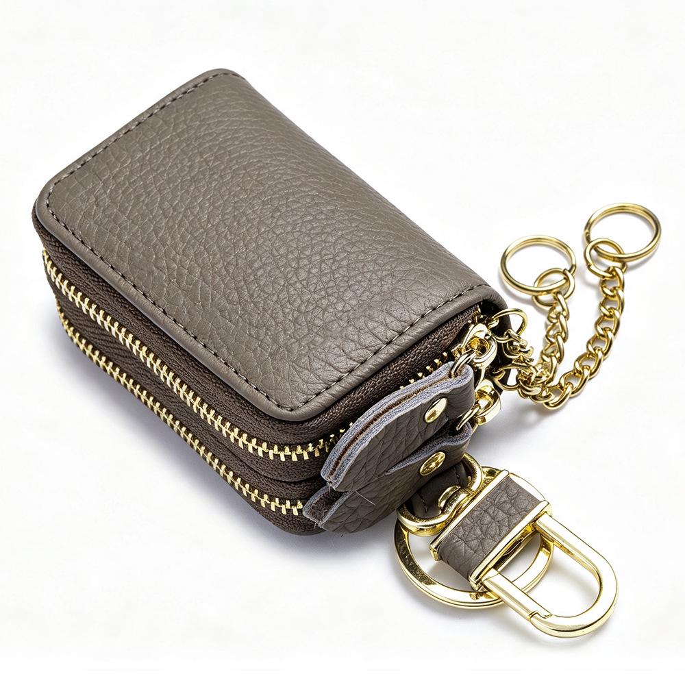 Porte-clés Sacoche de taille en cuir véritable double fermeture éclair Unisexe