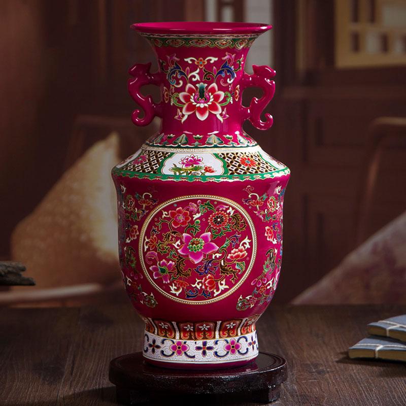 Jingdezhen Enamel Classical Ceramic Double Ear Vase Decoration Items Home Livingroom Accessories Office Desk Porcelain Ornaments