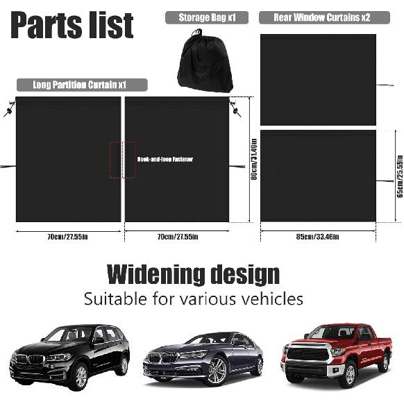 Privacy Curtain Universal Car Divider Between Rear Seat Auto Blackout Sun Shades Side Window Covers Accessories For Travel Camping Nap Sleeping