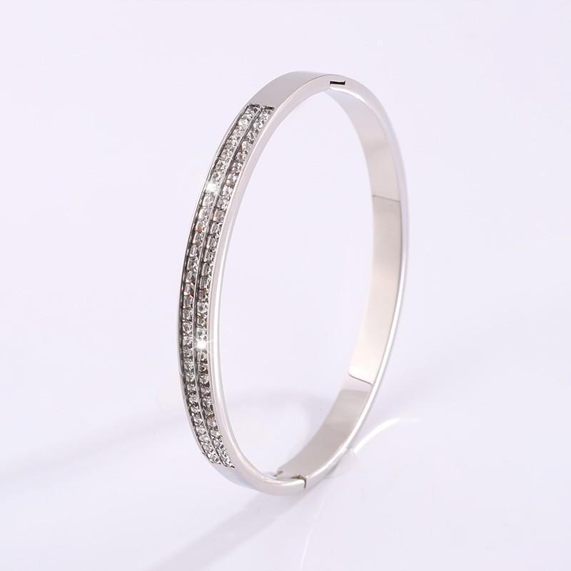 Silver Double Row Diamond Bracelet Advanced Titanium Steel Bracelet Light Luxury Non Fading Diamond Inlaid Bracelet