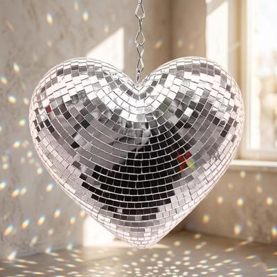 5pcs Disco Heart Mirror Mosaic Hanging Decor Reflective Glass For Party Table Centerpiece Home Display For Teens Women Couples