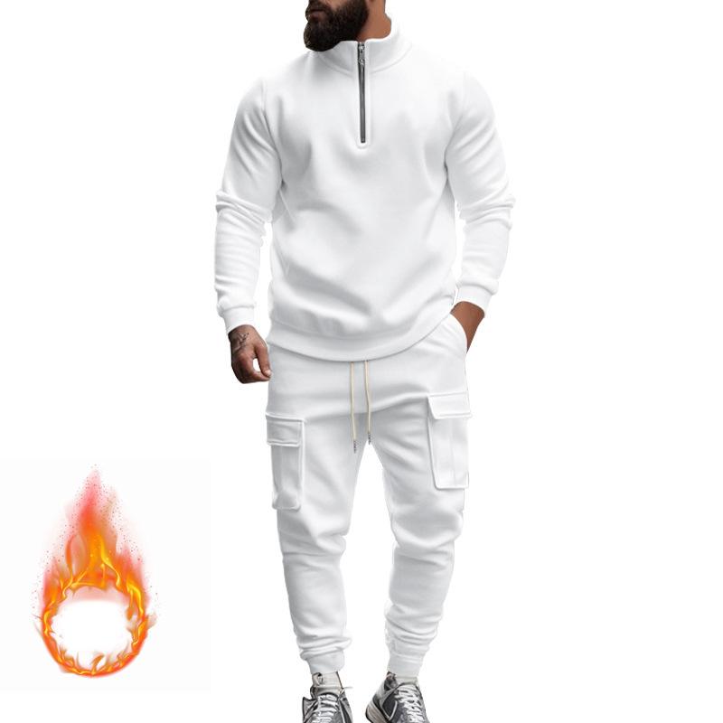 Autumn and Winter Men's New American Men's Casual Velvet Thermal Zipper Men's Sports Trousers Set