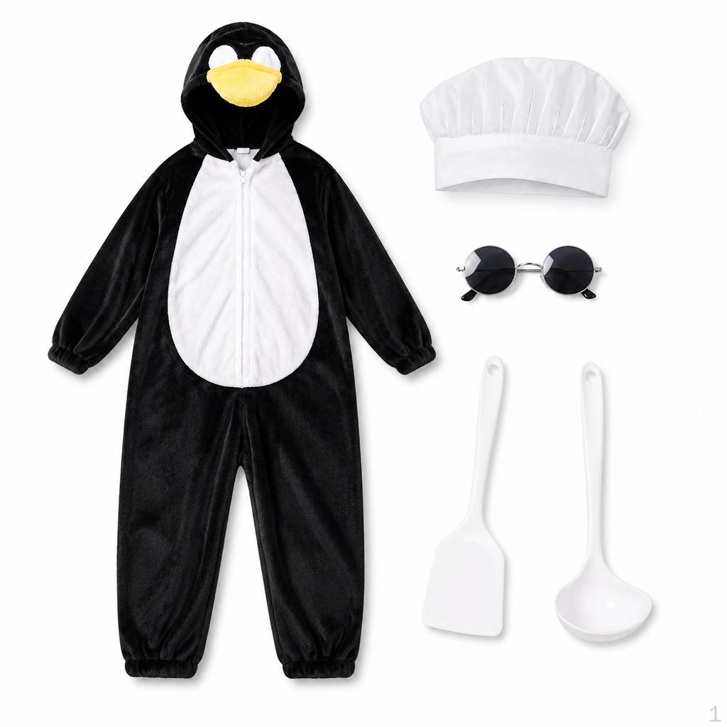 Elegant Penguin Cosplay Pajama Costume Flannel Jumpsuit S (145155cm) Person Spatula + Ladle