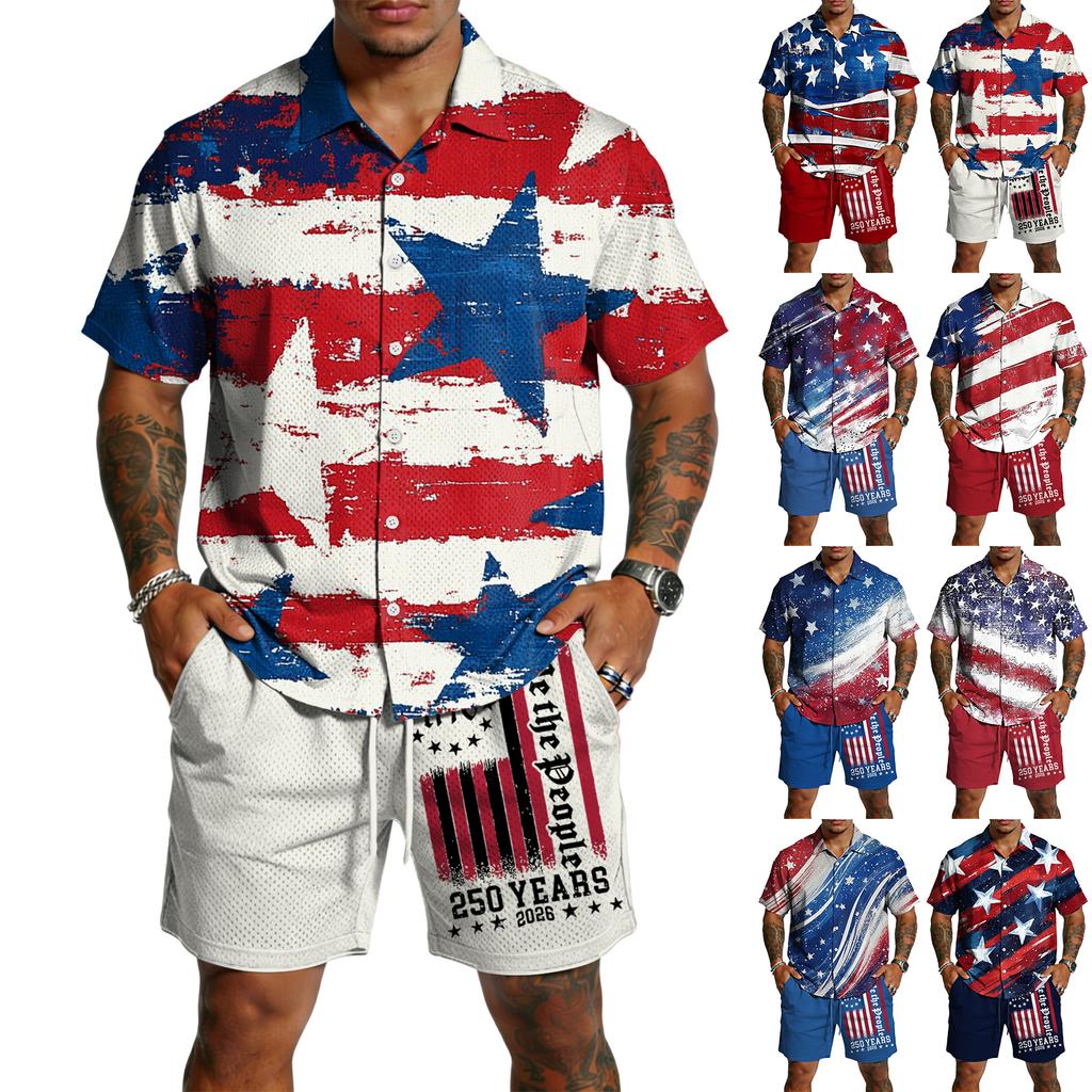 Men's Casual Lightweight Breathable Short-Sleeve Shirt And Shorts Set
