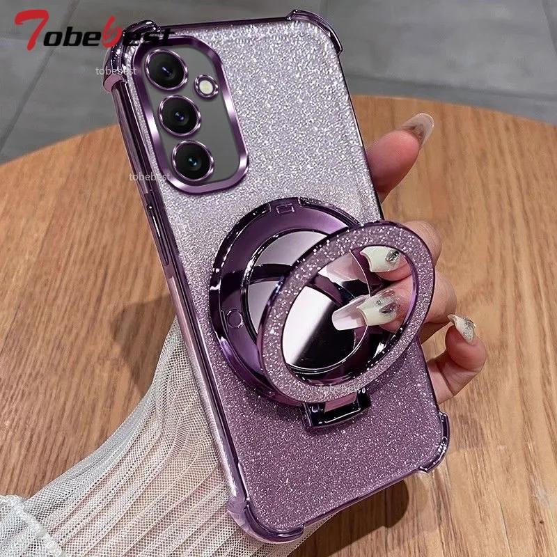 Shockproof Plating Case For Samsung Galaxy A17 A07 5G Coque Mirror Magnetic Holder Cover