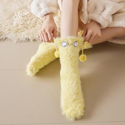 1 Pair Women Imitation Mink Fleece Socks Ultra Warm Big Eyes 3D Cartoon Socks