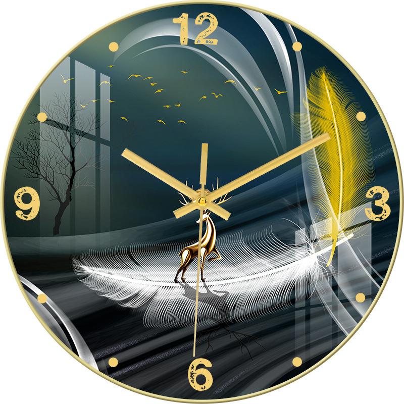 12/14-inch Simple Creative Silent Wall Clock Nordic Fashion Crystal Porcelain Clock Home Living Room Wall-mounted Glass Clock
