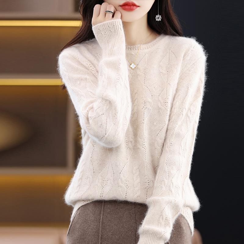Mink Cashmere Sweater Women's O-neck Pullover Loose Knitted Underlay Autumn/Winter Long Sleeve Fashion Cashmere Top