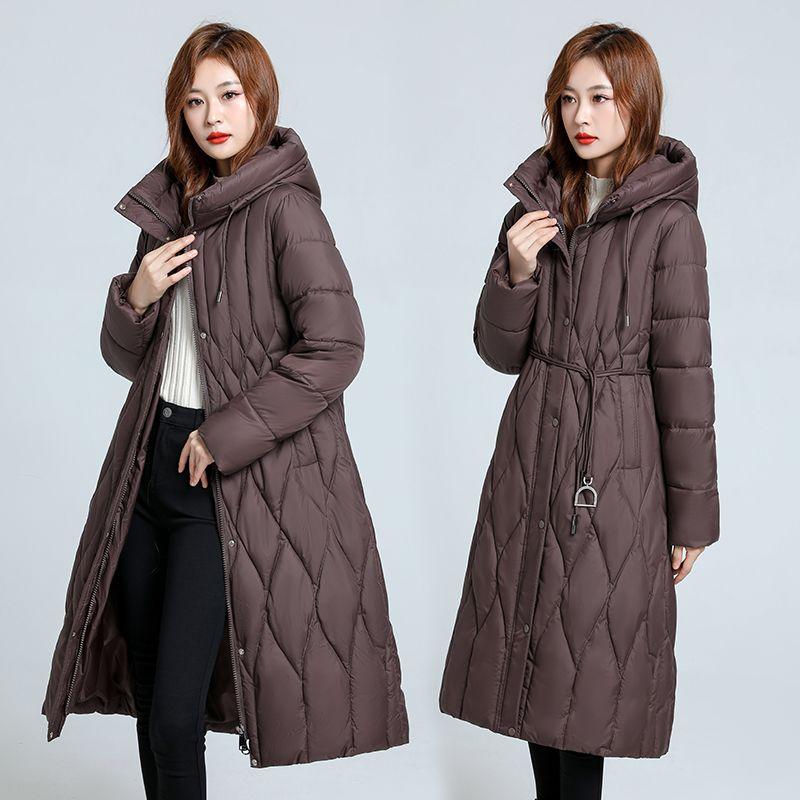 Down padded jacket women's long fashion thin padded jacket thickened slim winter over-the-knee padded jacket