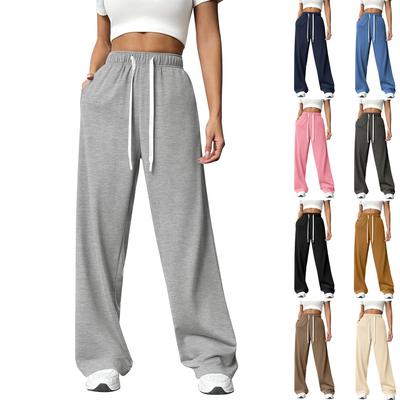 Hose mit elastischem Bund, lockerem geradem Bein und weitem Bein, Freizeit-Sporthose für Damen