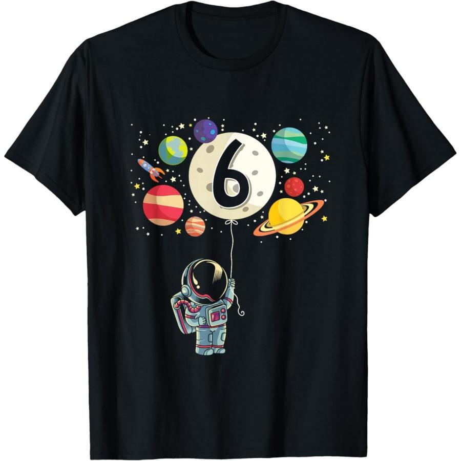 6 Years Old Birthday Boy Gifts Astronaut 6th Birthday T-Shirt S