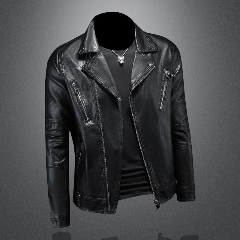 2024 autumn and winter new men's lapel locomotive leather jacket trendy fashion slim leather jacket jacket 7109