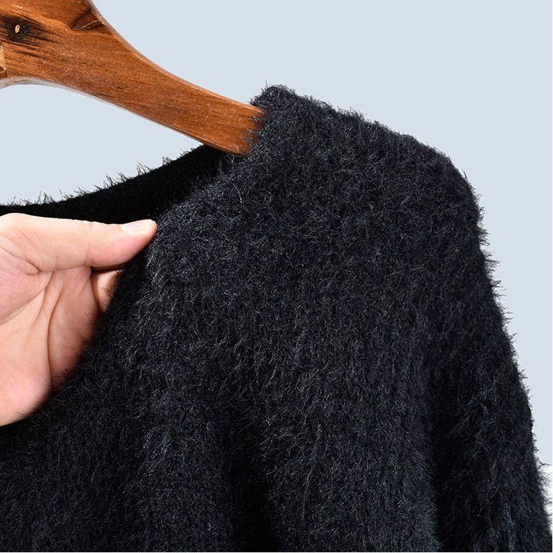 Round Neck Loose Short Long Sleeve Idle Style Imitated Mink Fluff Knitting Sweater Pullover Autumn Women Top