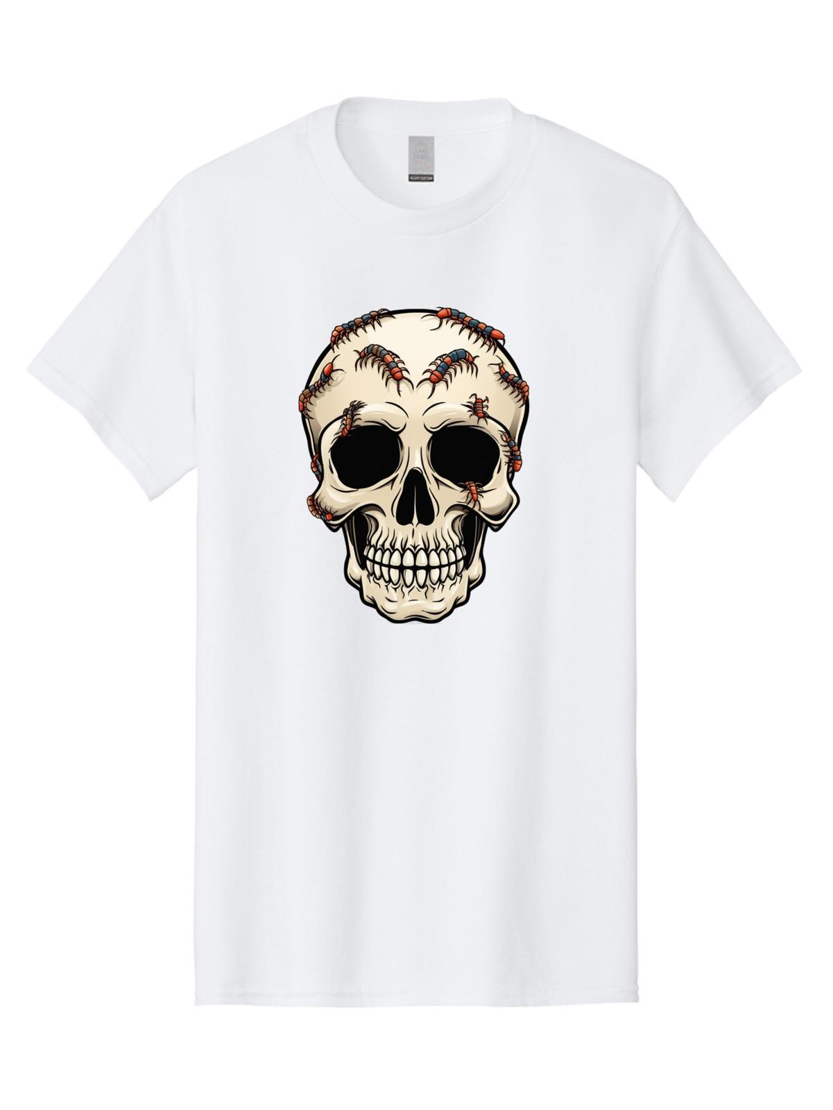 Skeleton-Head-With-Bugs Mens Graphic Tee, 100% Cotton, Casual Summer Wear S