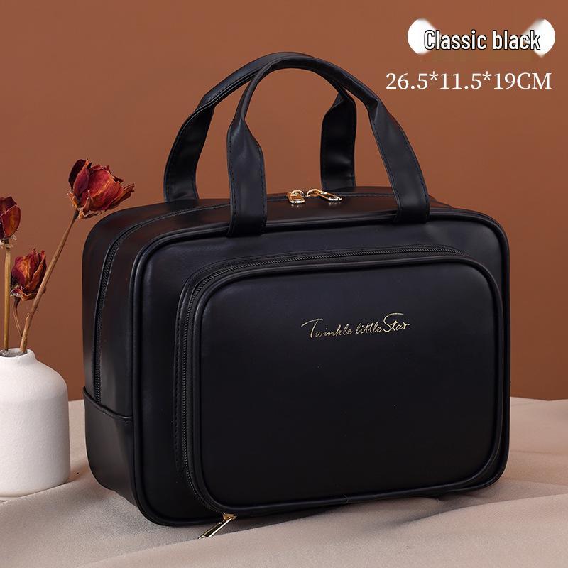 Luxury Large-Capacity Travel Cosmetic Bag with Partitioned Storage and Patch Pockets