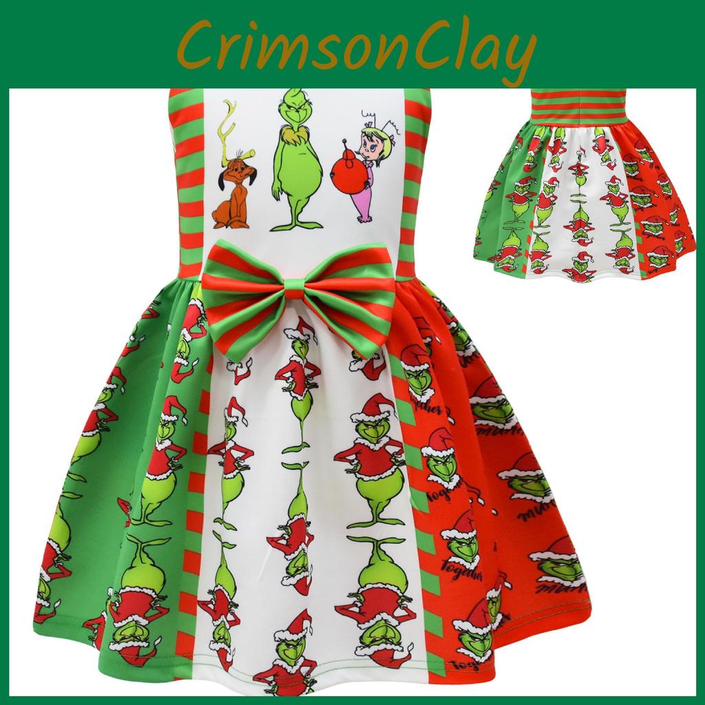 Grinch Halloween Sleeveless Dress For Kids Soft And Comfortable Polyester Material