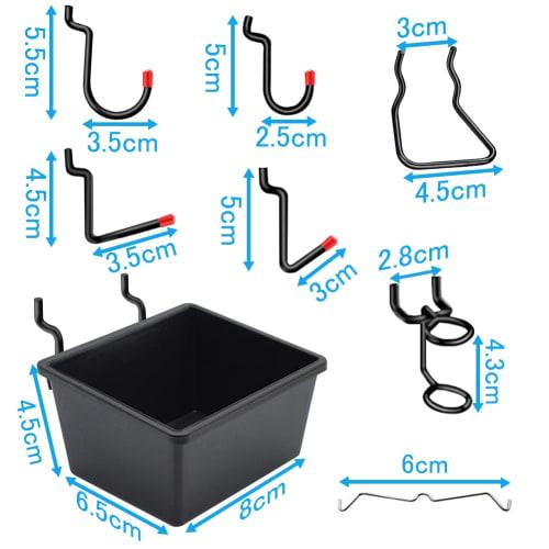 Athvcht 156-Piece Perforated Board Hooks, Specialized T-Shaped Mesh Hooks, 25mm Hole Pitch, Includes Plastic Box, Hanging Rack, Fixing Hardware, Produ