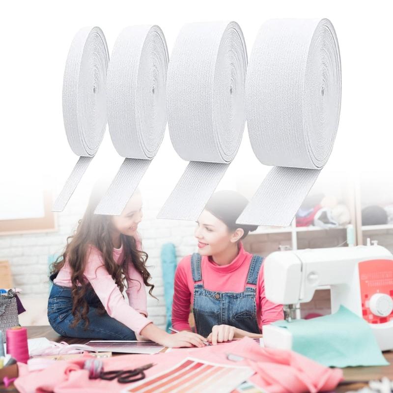 4 Rolls Elastic Tape 0.6-2Inch Wide 5.5 Yards Each With 2 Metal Drawstring Threader Clips For Pants Dress Waistband