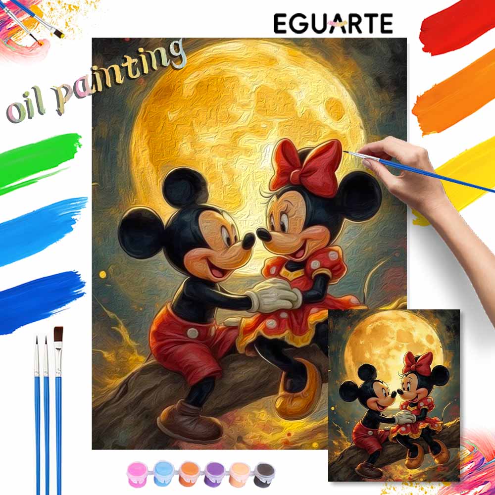 Disney Paint By Number Kit Mickey Minnie Moon Drawing Canvas DIY Picture Home Decor Disney Oil Painting Lovers Gift Modern Wall Art
