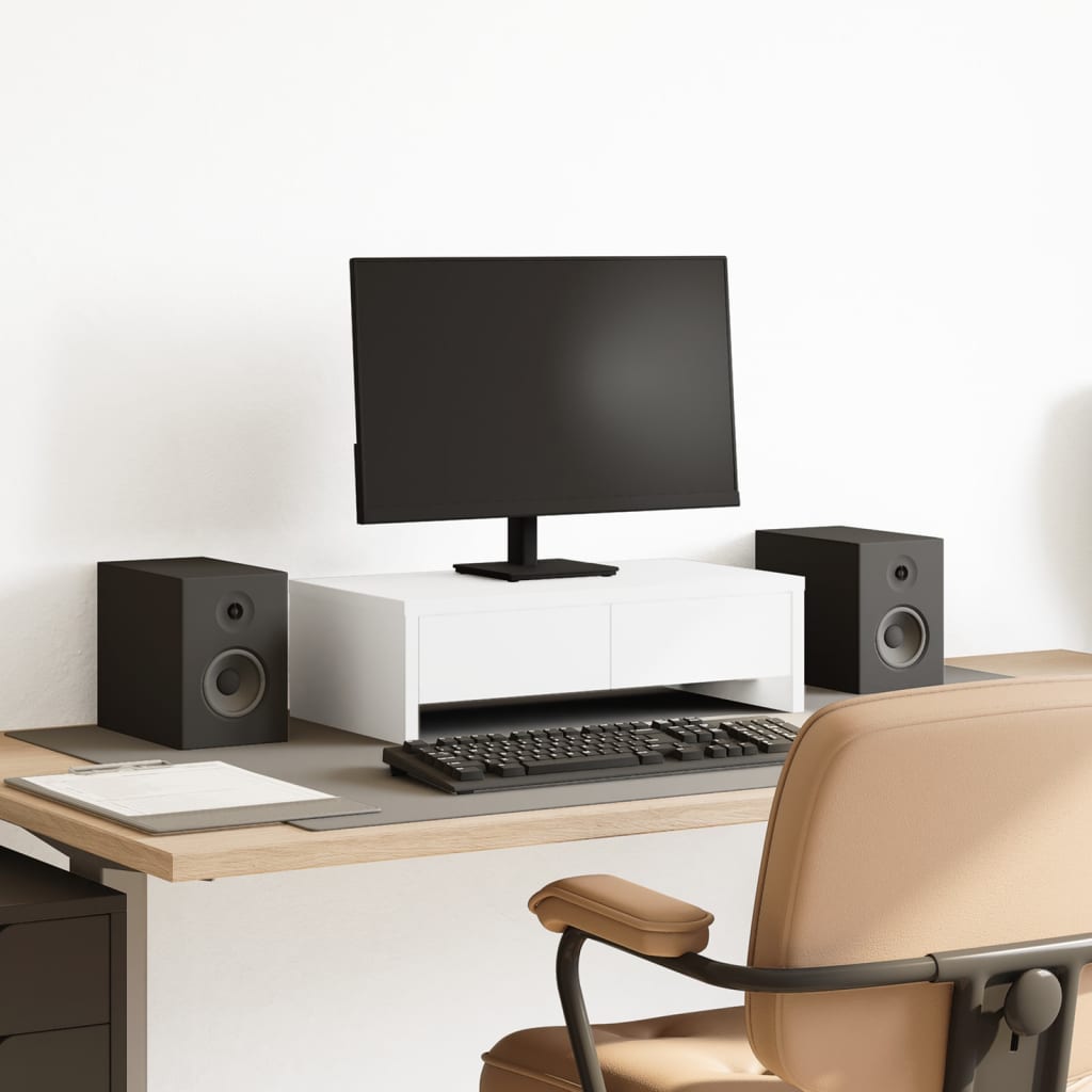 Dual Monitor Stand with Drawers White 50 X 27 X 15 Cm Particleboard