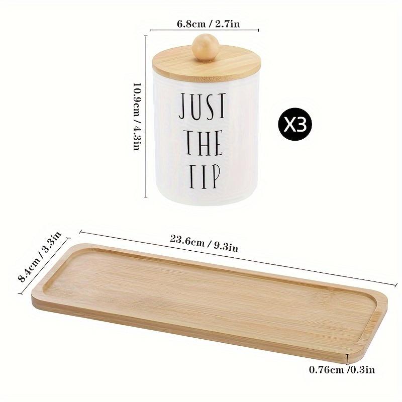 10 Oz Cotton Swab/Ball/Pad Holder with Vanity Tray, Qtip Apothecary Jar, Clear Bathroom Containers Dispenser for Storage 3 Pack