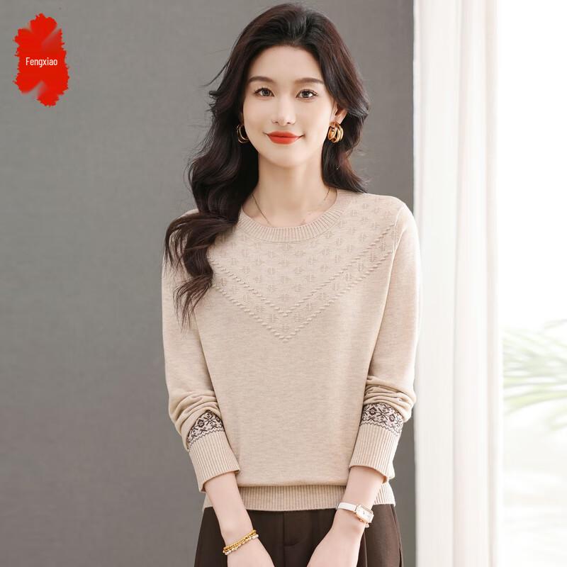 

Women s 2025 Autumn Jacquard Round Neck Loose Knit Sweater L