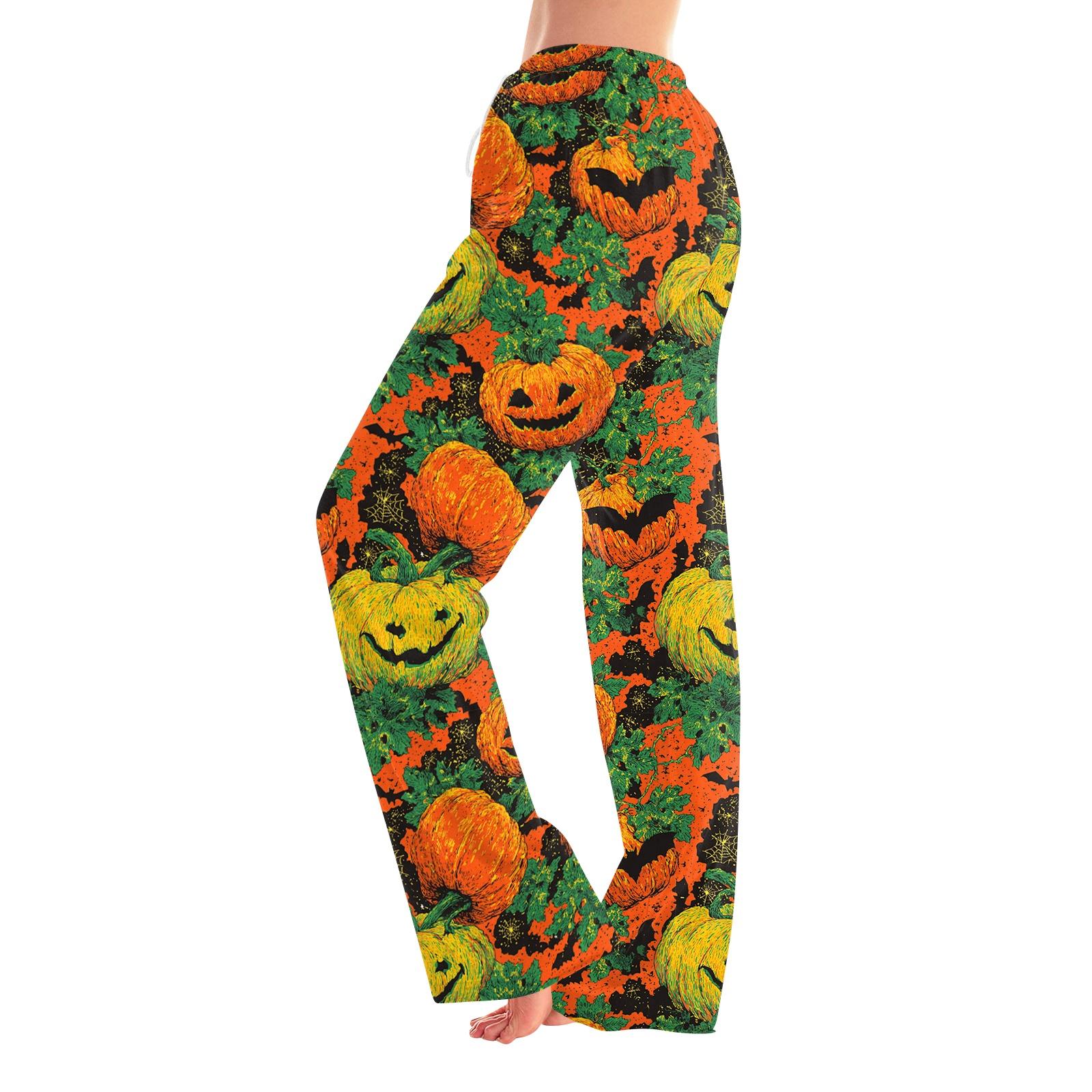Women s Halloween Print Pants with Elastic Waist and Drawstring for Casual Home Sleepwear L