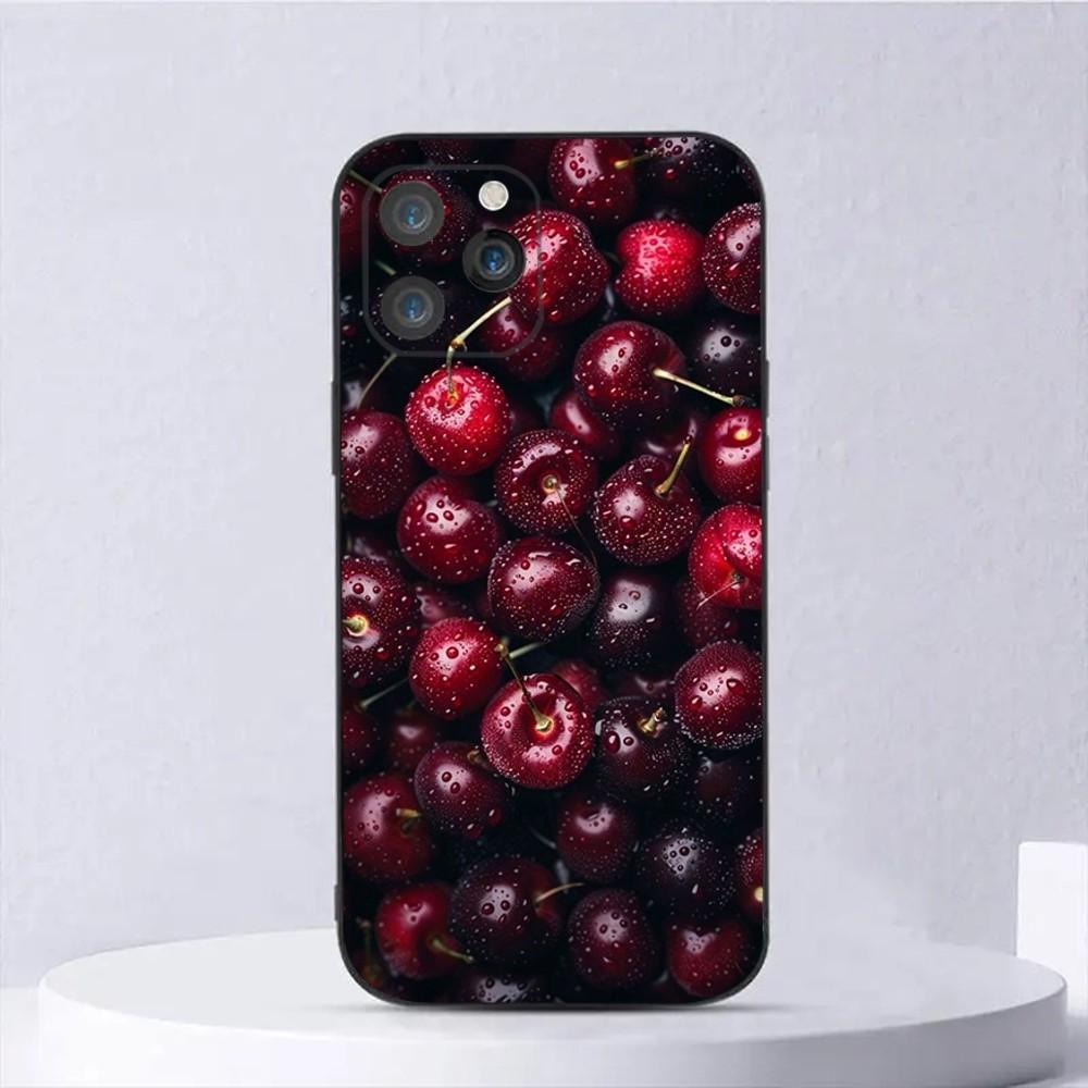 

Чохол для телефону з вишнями для iPhone 15,14,13,12,11,Plus,Pro Max,XS,X,XR,SE,Mini,8,7 М який силіконовий чорний чохол iPhone14ProMax