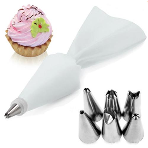 

ATUCOHO Silicone Icing Piping Cream Pastry Bag 6 Stainless Steel Nozzle Set DIY Cake Decorating Tips Set Kitchen Accessories білий