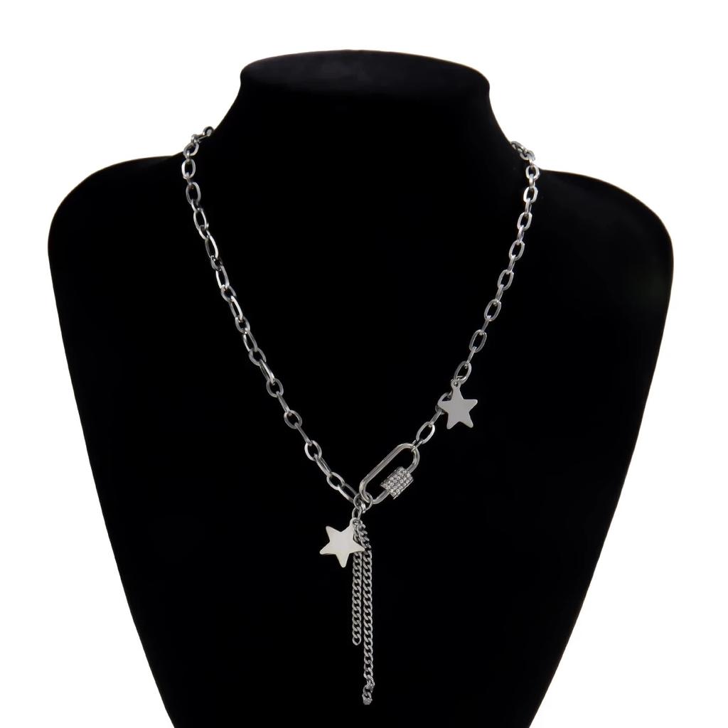 SHIXIN Stainless Steel Chain With Stars/Tassel Pendants Necklace for Women/Men Fashion Rhinestone Necklaces 2020 Korean Jewelry