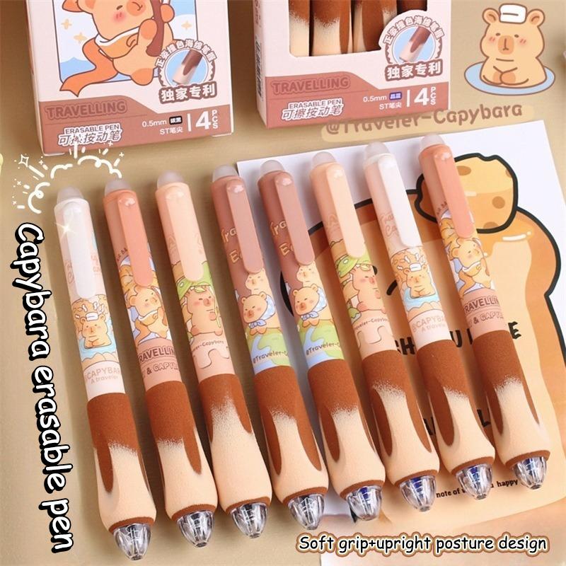 4 Pièces Stylo Gel Kawaii Capybara Dessin Animé Grip Doux Éponge Stylo Effaçable Examen Étudiant Fournitures Scolaires de Bureau Papeterie