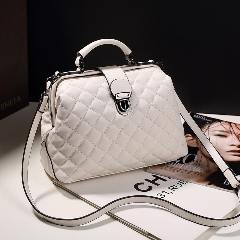 Trend Rhombus Doctor Bag Solid Color Versatile Shoulder Crossbody Bag Soft Face Lock Portable Women's Bag Tote Bag