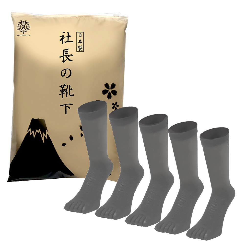 

Аутентичные носки, изготовленные из гладкого и газового хлопка, 5 размеров, с пятью пальцами (Президентские носки), Япония, Комфортный, Дезодорирующий, Удаляющий барьер, Антибактериальный, серый