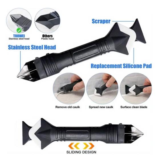 Glue Scraper Metal Spatula Head High Hardness Wear-Resistant Detachable Rubber Head Flexible Replacement 3-in-1 Shovel Scraper Angle Tool