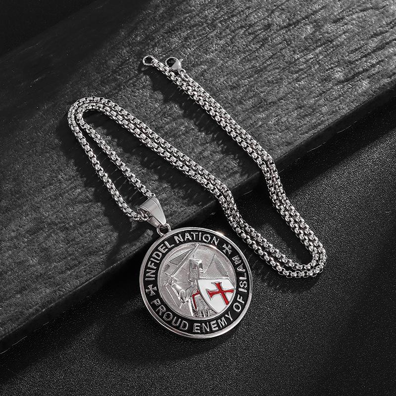 New Onlysda Cool Men's Pendant Stainless Steel Red Armor Shield Knight Templar Crusader Cross Necklace Punk Jewelry