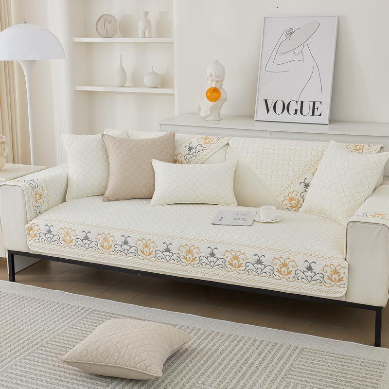 Nordic Ins Color Embroidered Washed Cotton Sofa Cushion Non-slip Sofa Cover Four Seasons Universal Cushion Cover