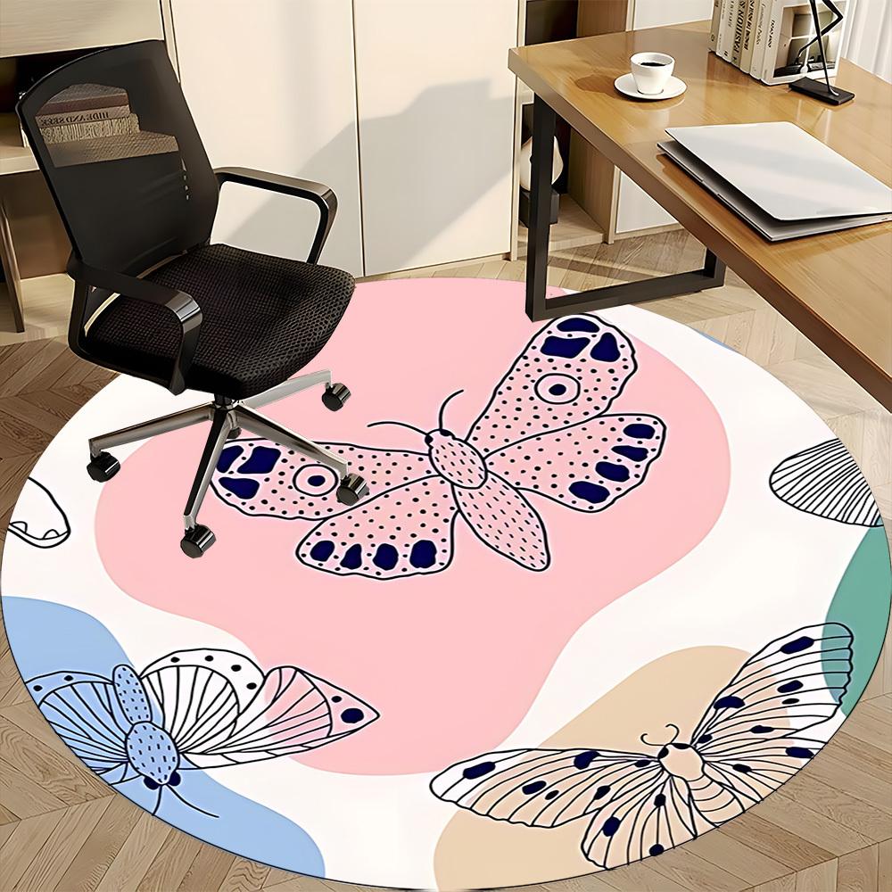 1pc Butterfly Print Office Round Rug, Non-slip, Soft and Durable Office Rug for Interior Decoration, Perfect for Office, Beautiful Decoration Yy260312