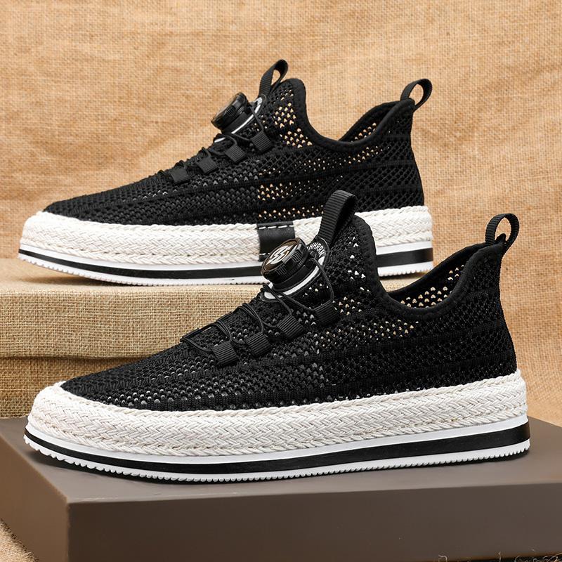 Pánské letní boty s otočnou přezkou, prodyšné, tenké, s dutou síťovinou, pánská sportovní a volnočasová lehká obuv na prkno s jedním pedálem