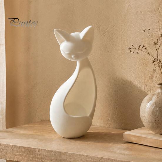 Matte White Ornaments for Entryway Minimalist Abstract Sleeping Cat Statue, 3D Printed Hollow Ornament Healing Atmosphere Room Decor Tabletop
