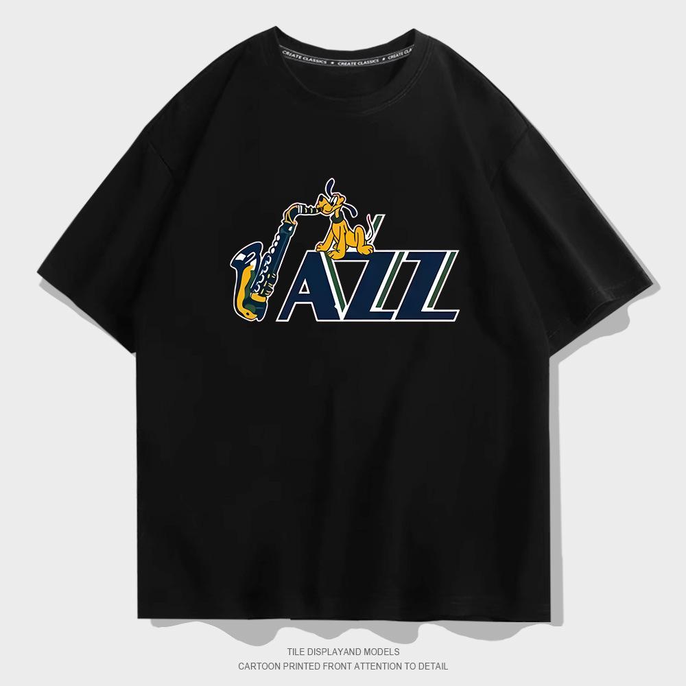 JAZZ cartoon printed t-shirt summer basketball sports t-shirt men s short-sleeved trendy brand loose cotton half-sleeved t-shirt XXS