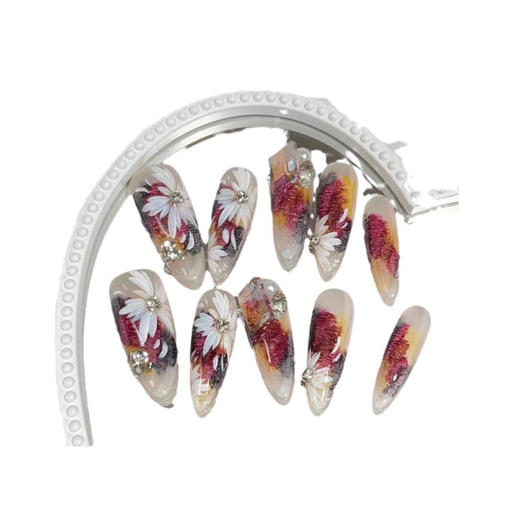 Wearing Armor Pure Handmade Manicure Finished Product Fake Nail Patches Autumn and Winter High-tech Japanese Hand-painted Manicure Explosive Diamond